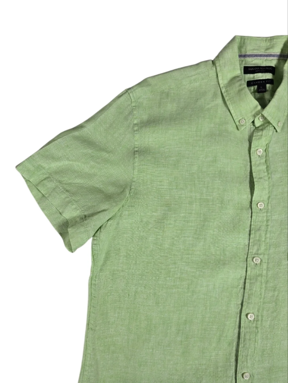 Banana Republic Camden Fit Linen Light Green Short Sleeve Button Down Large